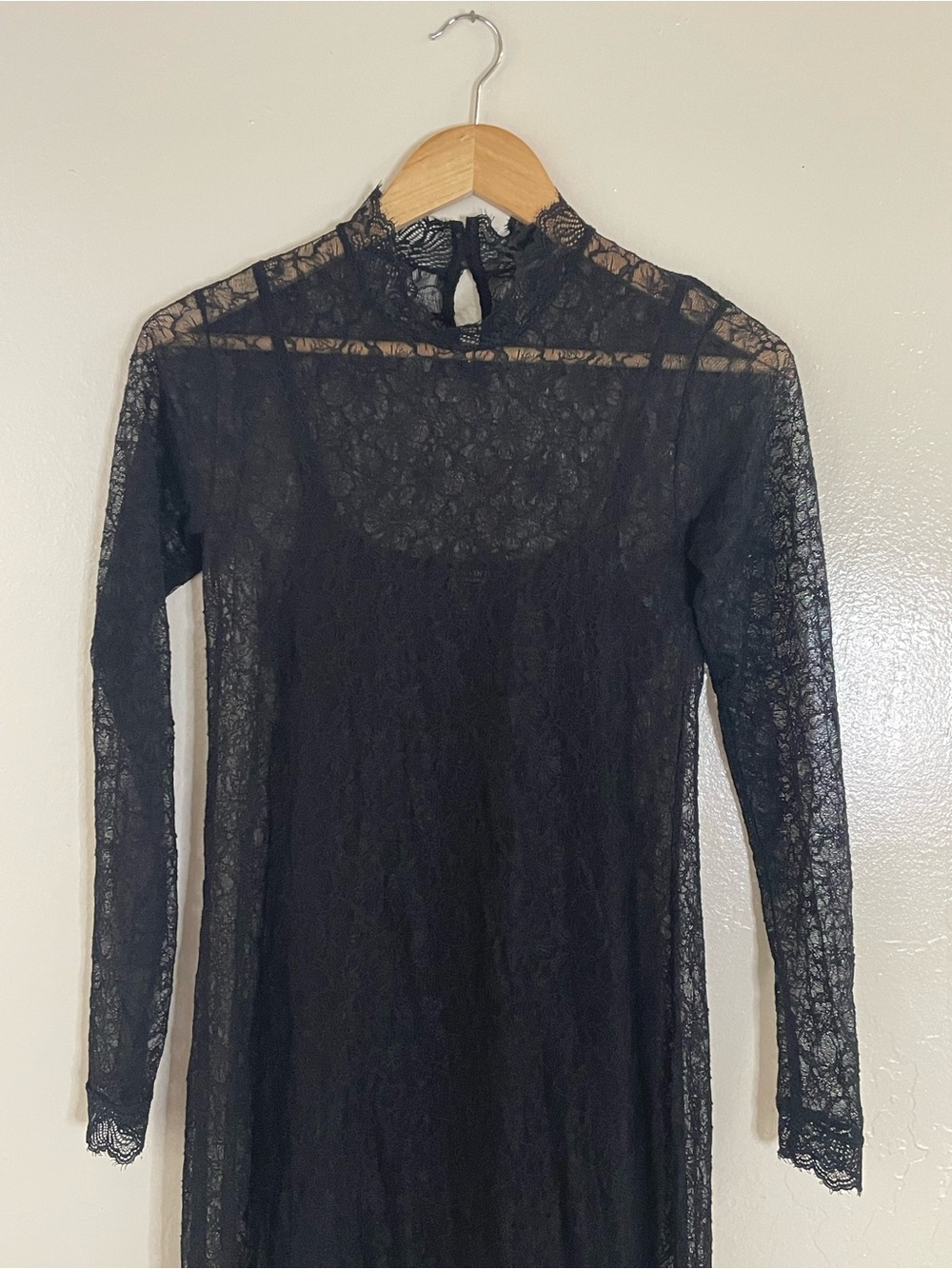 AllSaints Black Lace mocked neck Long-Sleeve Dress - Picture 4 of 15